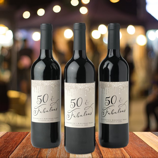 50 Fabulous Birthday Gold Glitter Personalised Wine Label (Creator Uploaded)