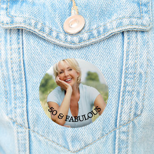 50 fabulous birthday gold name photo 6 cm round badge