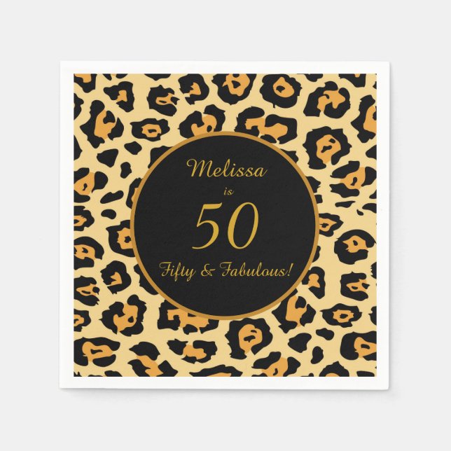 50 Fabulous Birthday Leopard Print Cocktail Napkin (Front)