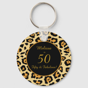 50 & Fabulous Birthday Leopard Print Keychain