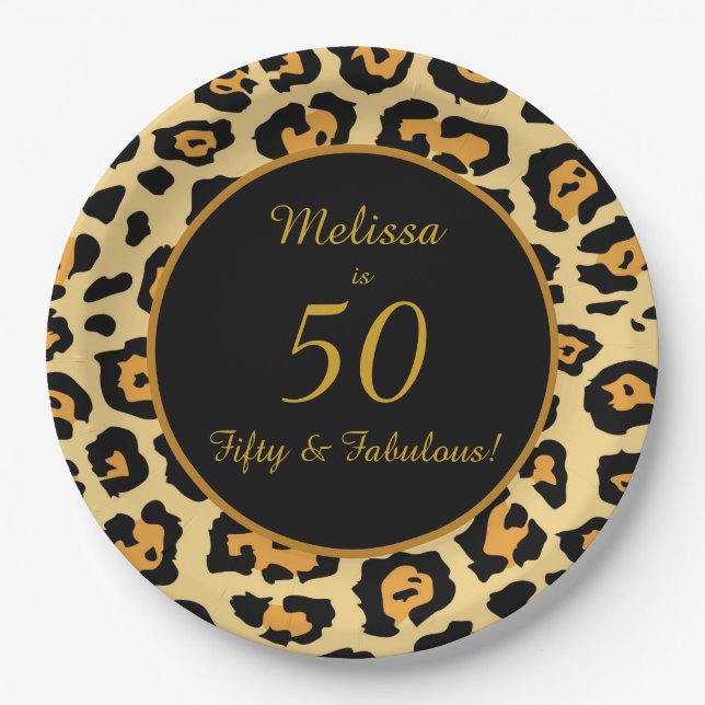 50 Fabulous Birthday Leopard Print Paper Plate (Front)