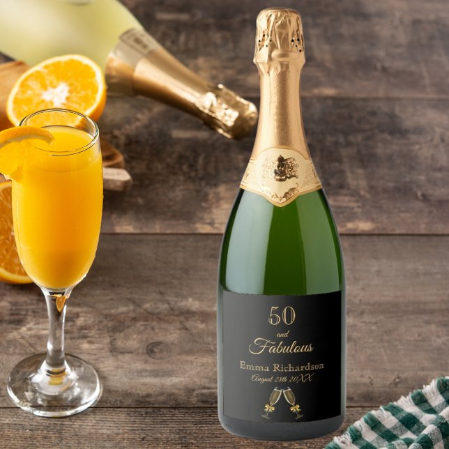 50 fabulous birthday party black gold name sparkling wine label (Creator Uploaded)