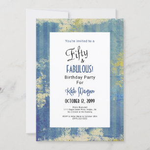 50 & FABULOUS Birthday Party Blues With Photo Invitation