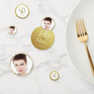 50 & Fabulous Birthday Party Décor Gold Leaves Confetti