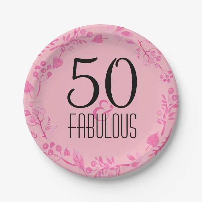50 & Fabulous Birthday Party | Pink 50th Birthday Paper Plate (Front)