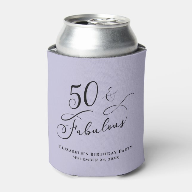 50 Fabulous Birthday Party Purple Personalised Can Cooler (Can Front)