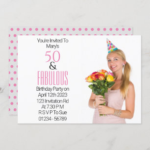 50 Fabulous Birthday Pink Black Text Invitation