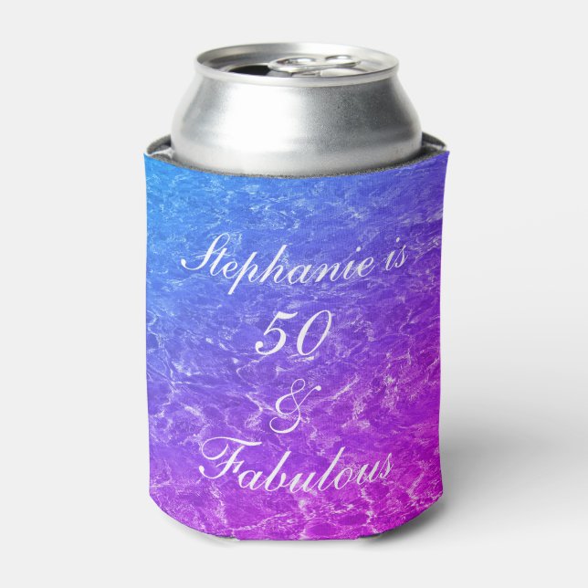 50 Fabulous Birthday Pink Purple Water Sparkle Art Can Cooler (Can Front)