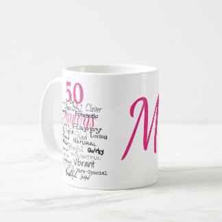 50 & Fabulous Birthday Pink Typography Monogram Coffee Mug