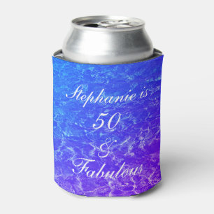 50 Fabulous Birthday Purple Blue Water Sparkle Can Cooler