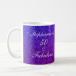 50 & Fabulous Birthday Purple Glitter Gift Favour Coffee Mug<br><div class="desc">Designed with pretty,  girly and beautiful purple glittery background and personalised text template for name which you can edit,  this is perfect for the 50th birthday celebrations or gift!</div>