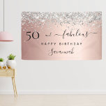 50 Fabulous birthday rose gold silver Banner<br><div class="desc">A banner for a girly and glamourous 50th & Fabulous birthday party.  A rose gold gradient background with faux silver sparkles. With the text: 50 and Fabulous   Happy Birthday. Personalise and add age and name. Perfect both as a welcome  banner or as party wall decor.</div>