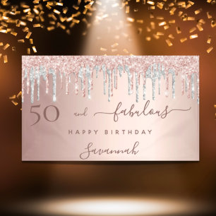 50 Fabulous birthday rose gold silver drips Banner
