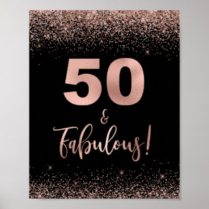 50 & Fabulous Birthday Sign Rose Gold Confetti