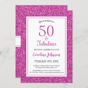50 & Fabulous Birthday Sparkly Pink Glitter Invitation