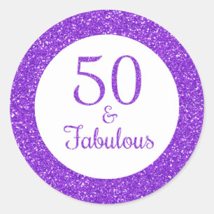 50 & Fabulous Birthday Sparkly Purple Glitter Classic Round Sticker