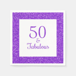 50 & Fabulous Birthday Sparkly Purple Glitter Napkin
