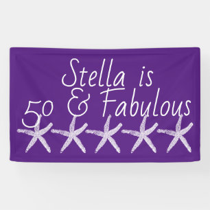 50 & Fabulous Birthday Starfish Pattern Purple Banner