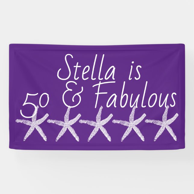 50 & Fabulous Birthday Starfish Pattern Purple Banner (Horizontal)
