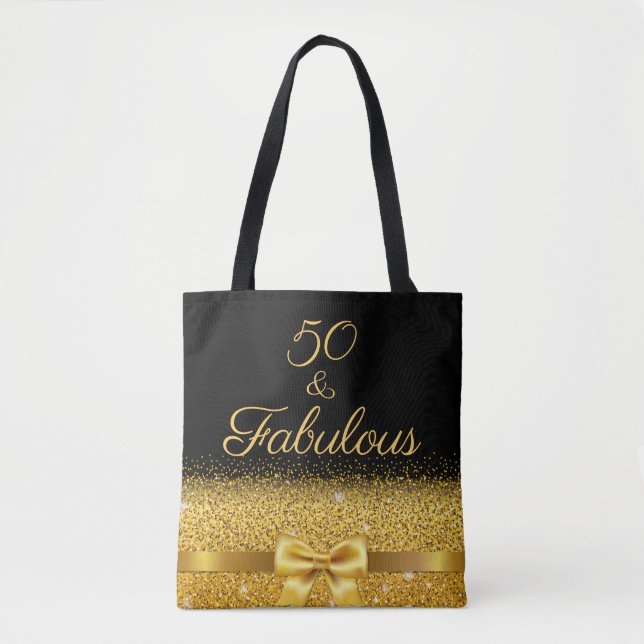 50 fabulous black gold bow tote bag (Front)