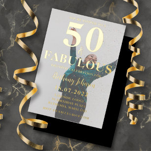 50 & Fabulous Black & Gold Foil Photo 