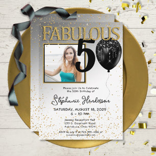 50 & Fabulous Black Gold Glam Birthday Invitation