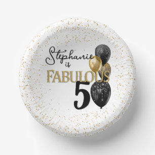 50 & Fabulous Black Gold Glam Paper Bowls Paper Plate