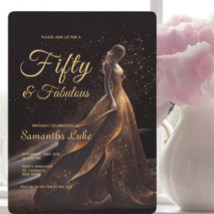 50 Fabulous Black Gold Glitter Birthday Invitation