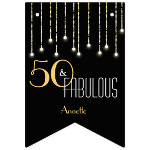 50 & Fabulous Black Gold Lights Glamourous Elegant Bunting