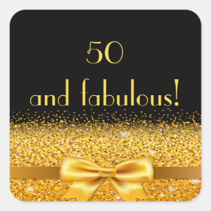 50 fabulous black gold name elegant square sticker