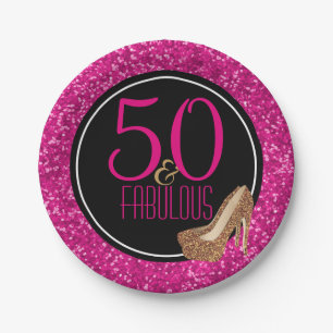50 & Fabulous   Black Pink 50th Birthday Party Paper Plate