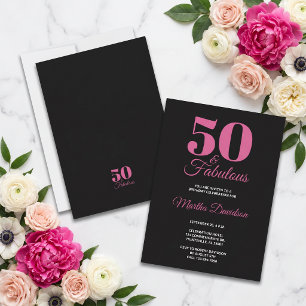 50 & Fabulous Black Pink Glam Celebration Invitation