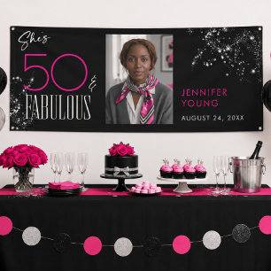 50 Fabulous Black Pink Glam Sparkle Birthday Photo Banner