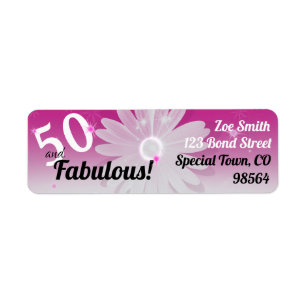 50 & Fabulous black, pink, white w/ stars & daisy Return Address Label