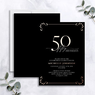 50 & Fabulous Black Rose Gold Calligraphy Birthday