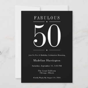 50 & Fabulous Black White 50th Birthday Party Invitation