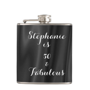 50 & Fabulous Black & White Elegant Royal Simple Hip Flask