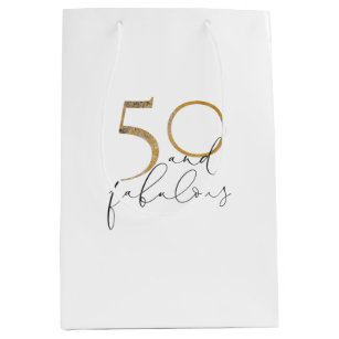 50 & Fabulous Black & White Gold 50th Birthday Medium Gift Bag