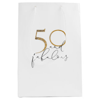 50 & Fabulous Black & White Gold 50th Birthday Medium Gift Bag