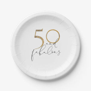 50 & Fabulous Black & White Gold 50th Birthday Paper Plate