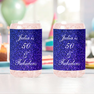 50 Fabulous Blue Glitter Birthday Gift Favour Set Can Glass