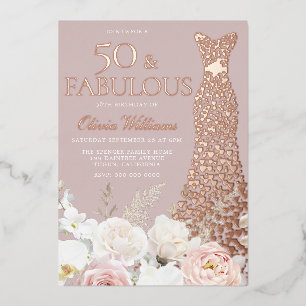 50 & Fabulous Blush Floral 50th Birthday Rose Gold