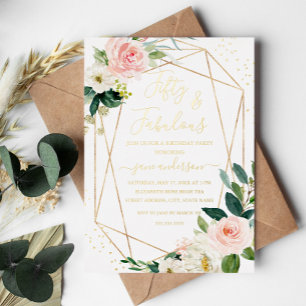 50 & Fabulous Blush Gold Floral Birthday