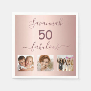 50 fabulous blush rose gold photo birthday party napkin