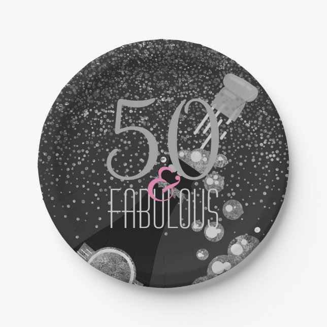50 & Fabulous Champagne Elegant 50th Birthday Paper Plate (Front)