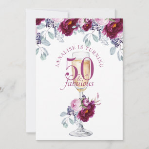 50 Fabulous Champagne Floral Birthday Invitation