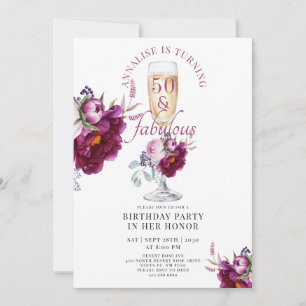 50 Fabulous Champagne Floral Birthday Invitation