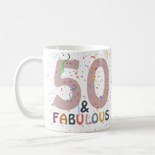 50 & Fabulous Confetti Pink Modern Typography Coffee Mug
