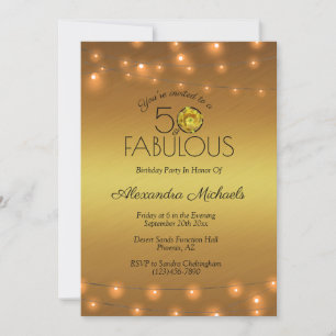 50 & Fabulous Copper Lights On Gold Yellow Cactus Invitation