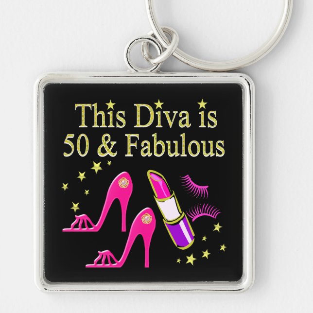 50 & FABULOUS DAZZLING DIVA DESIGN KEY RING (Front)